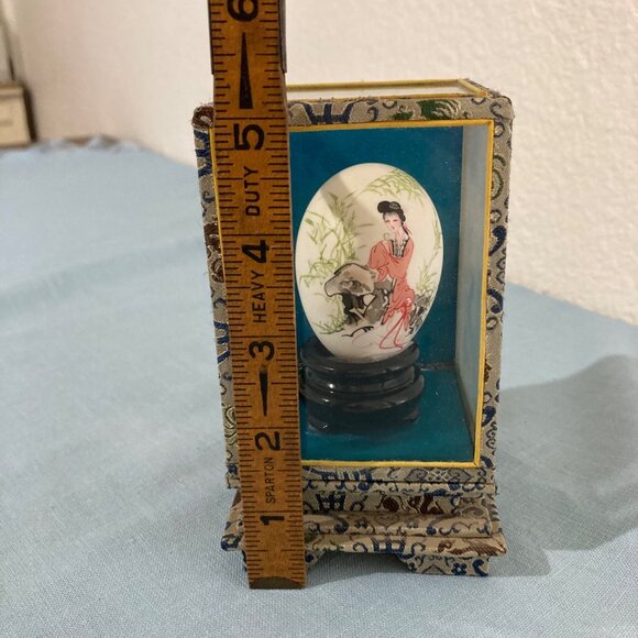 Vintage Chinese Hand Painted Egg In Glass Display Case - Picture 7 of 9